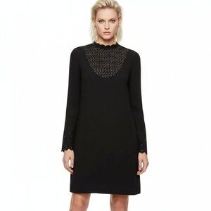 Zara Vegan Suede Mini Shift Dress Black Laser Cut Lace S NWOT